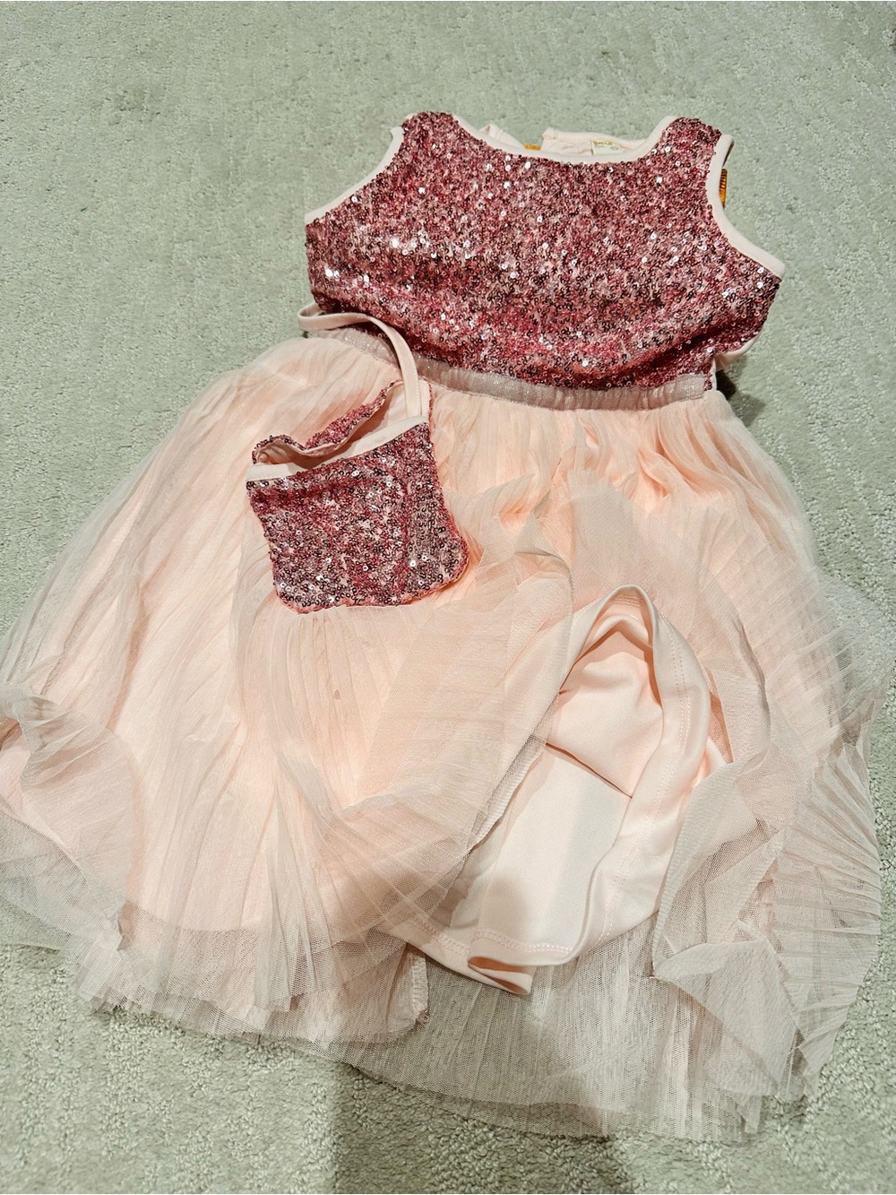 Pink Sequin Tulle Kids Dress with Matching Purse